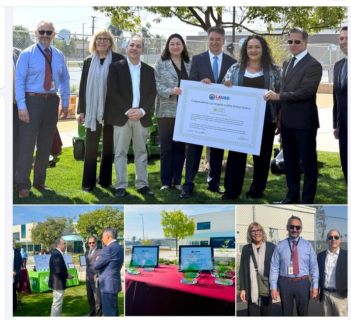 Screenshot of American Green Zone Alliance facebook post re: LAUSD transition to zero-carbon landscaping equipment!