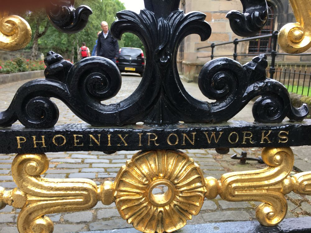 The mark of Thomas Edington’s Phoenix Ironworks, nicely picked out by gilding.