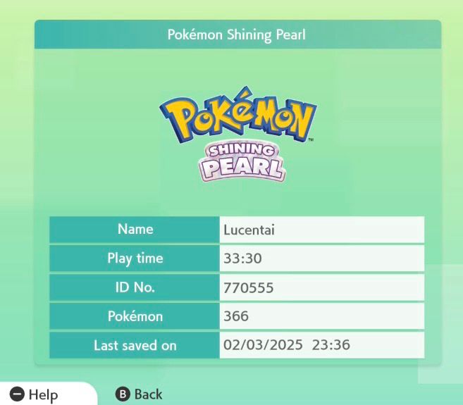A Pokémon HOME screenshot featuring three 3s in my play time for Pokémon Shining Pearl and three 5s in my ID