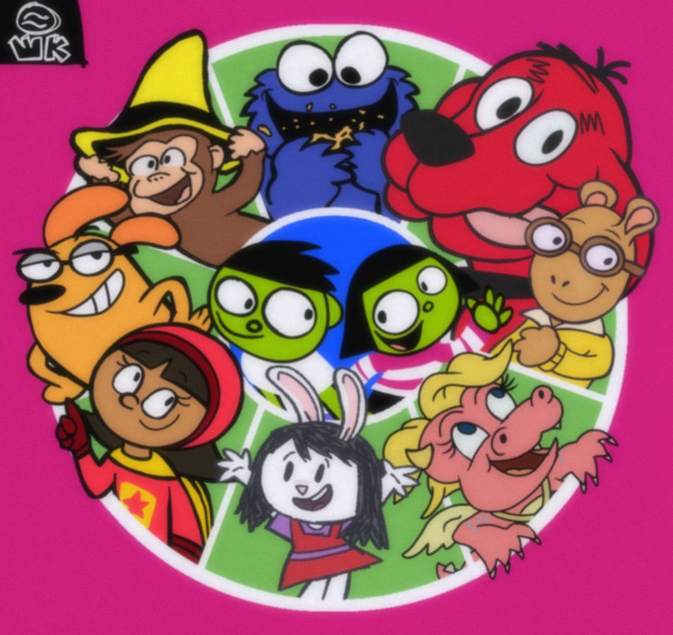 Wheel of PBS Kids characters.
FEATURING: 

Dash and Dot
Cookie Monster (Sesame Street)
Clifford the Big Red Dog
Arthur
Cassie (DragonTales)
Elinor (Elinor Wonders Why)
Wordgirl
Ruff Ruffman (FETCH! With Ruff Ruffman)
Curious George