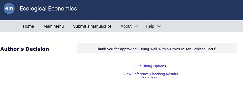 Manuscript submission for "Living Well Within Limits In Ten Stylised Facts"