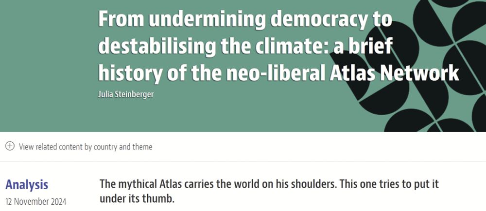 From undermining democracy to destabilising the climate: a brief history of the neo-liberal Atlas Network

The mythical Atlas carries the world on his shoulders. This one tries to put it under its thumb.