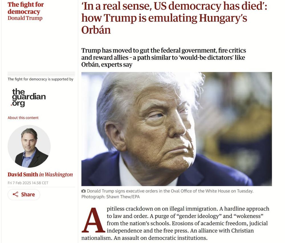 Headline "US democracy has died"