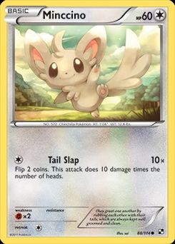 A real-world Pokèmon TCG Minccino card, with the same art as TCG Pocket.