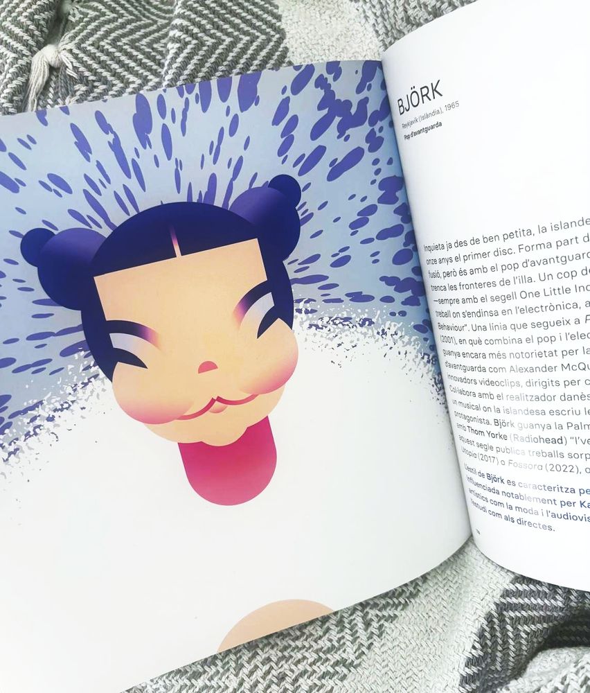 Caricature of Björk printed full-page on an artbook