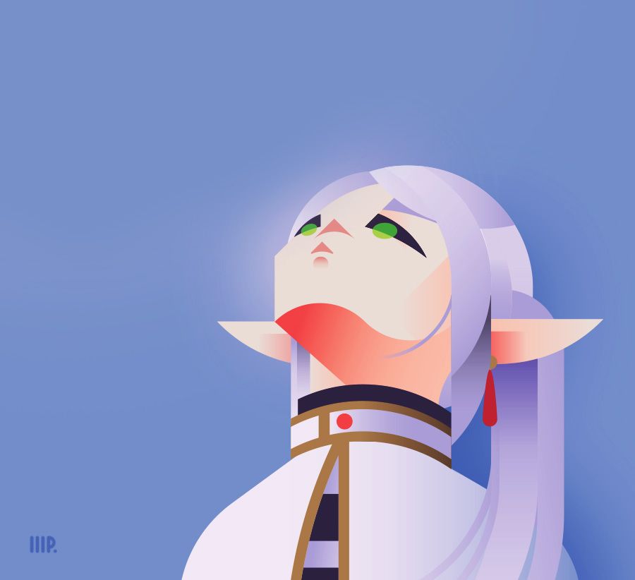 Vector illustration: Frieren looking up to the sky