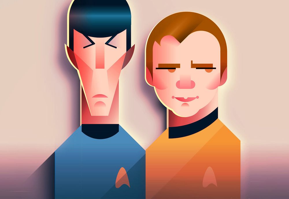 Illustration: caricature of Spock and Captain Kirk of Star Trek
