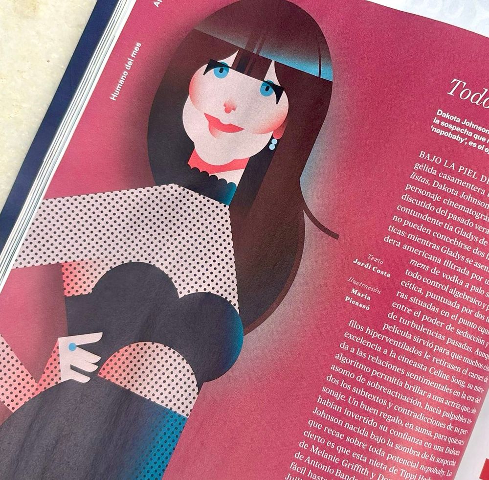 Photo of a magazine with a caricature of Dakota Johnson