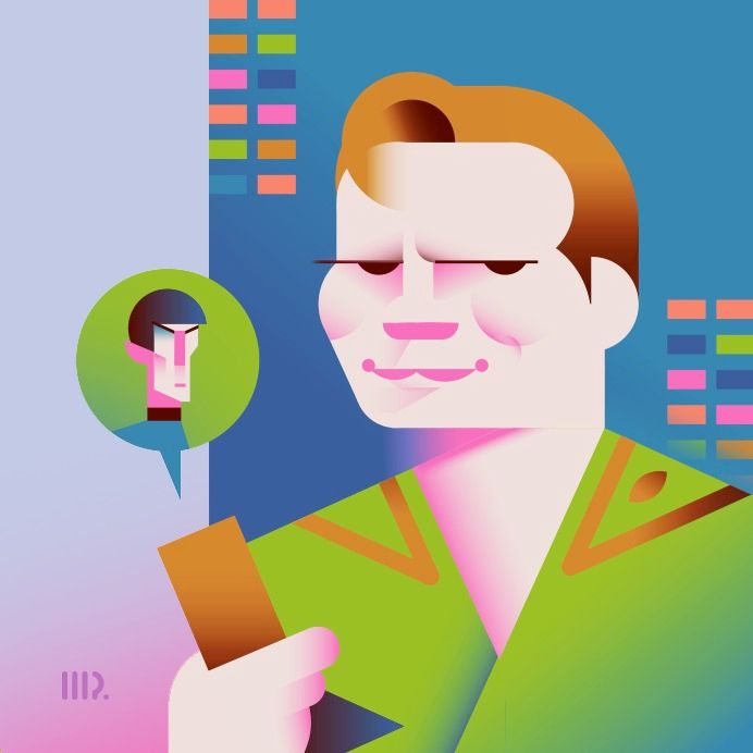 illustration: Star Trek's captain Kirk with a communicator. There's a bubble that grows from the communicator, it's Spock.