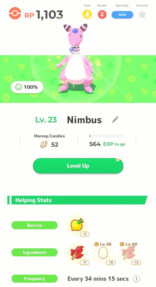 A shiny Ampharos I evolved this morning on the Pokemon Sleep app. Her name is Nimbus and she is pink :)