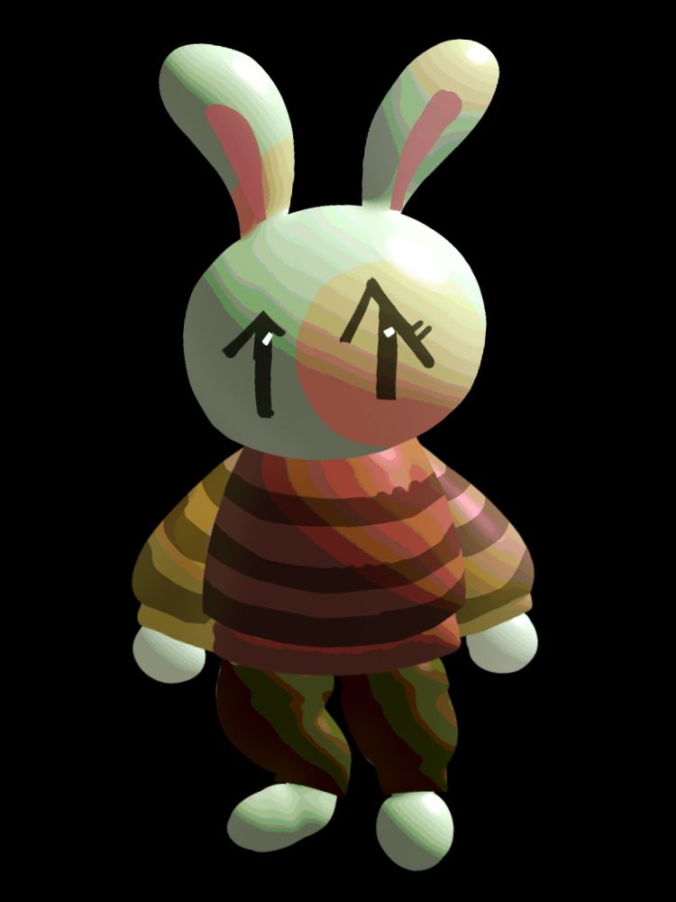 A 3D looking chibi anthro bunny oc, with color edits.