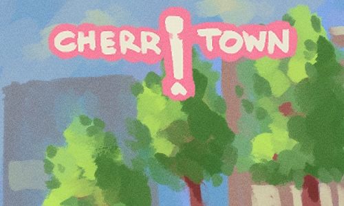 Trees in front of buildings, with the Cherri Town logo in the center top.