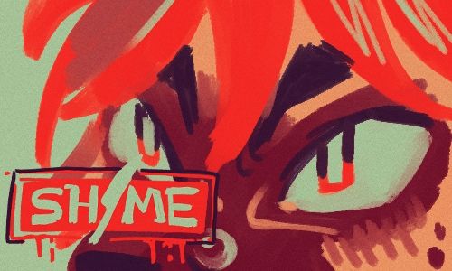 A close-up of Pine's eyes, with the SHME logo in the corner.