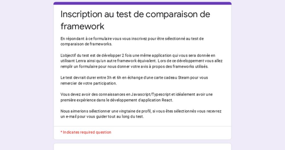 Inscription au test de comparaison de framework