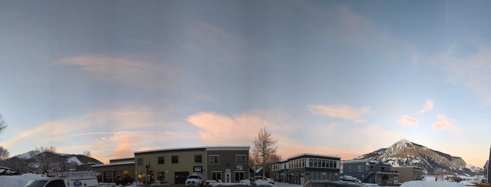 Panorama shot of the cotton candy sky outside my work.