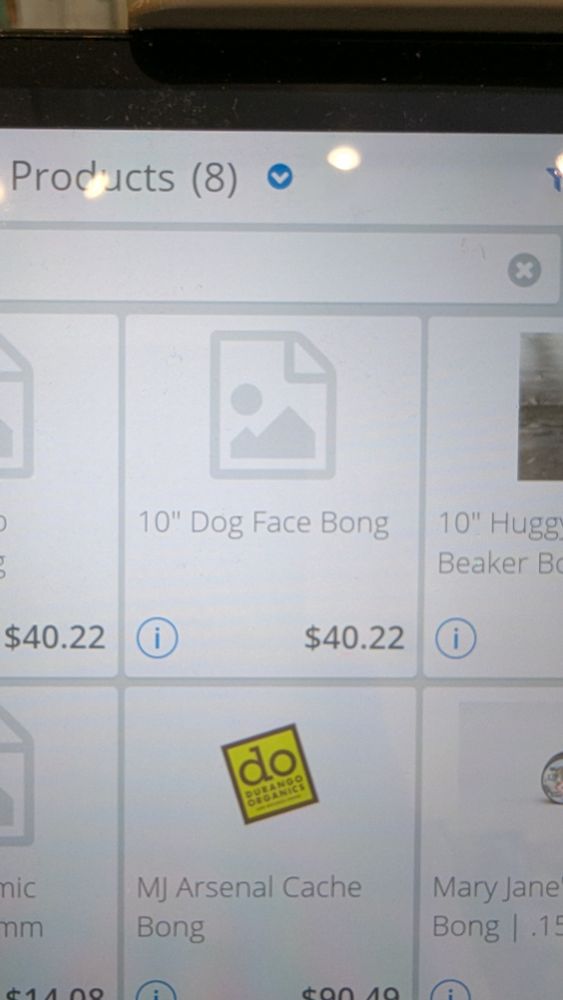 Point of Sale app showing a "Dog Faced Bong" item