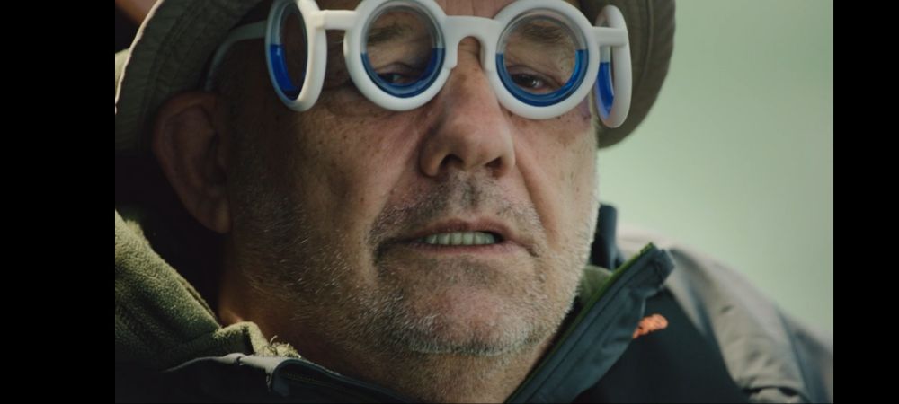 Bob Mortimer wearing zany anti-seasickness glasses