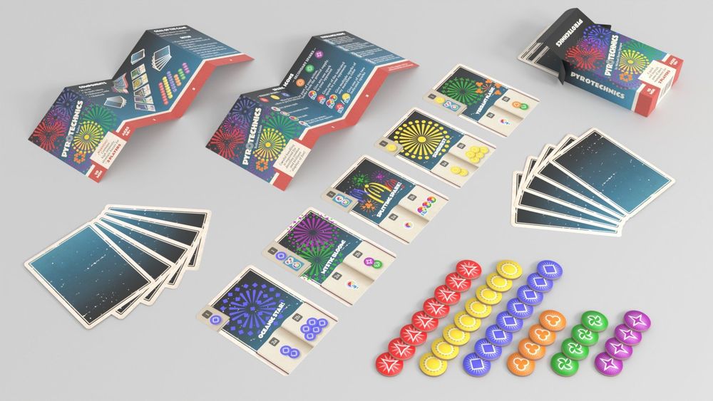 A 3D rendered layout of the board game Pyrotechnics.