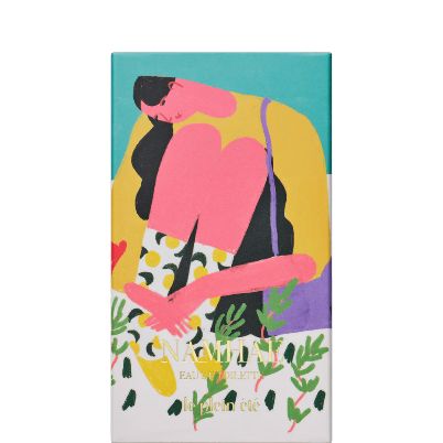 The box/art for Southern Freshness. A pink and yellow woman with long dark hair sits with green plants and a purple bag. 