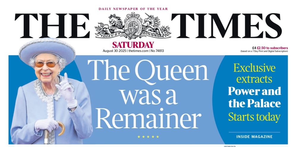 Times headline: The Queen was a Remainer