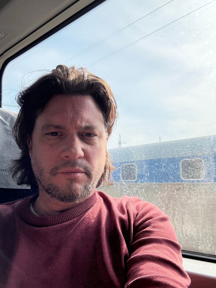 Me on train in western Ukraine.