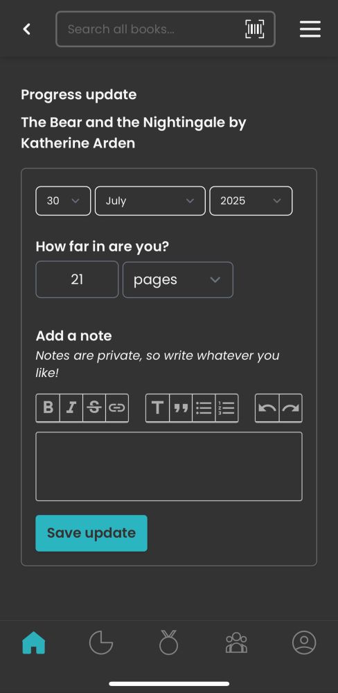 Screenshot of the Storygraph app. 