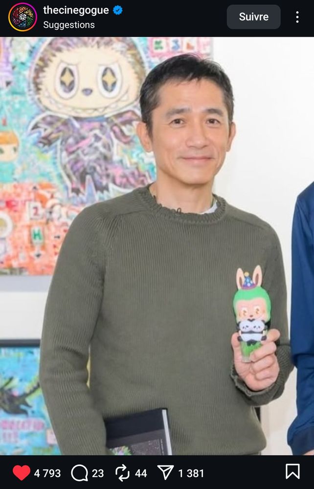 Capture d'écran Instagram avec Tony Leung qui tient un labubu