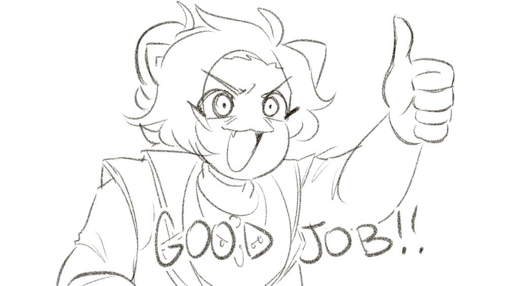 Cami-Cat raising a thumbs up screaming "GOOD JOB!"
