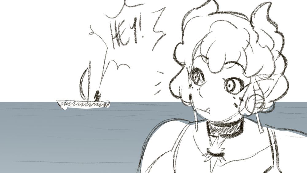 belbeeps looking across to a passing ship, where someone is screaming out "HEY!"