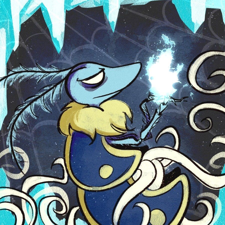 Leif from Bug Fables casting an ice spell. Mysterious noodle-like swirls erupt from his torso.