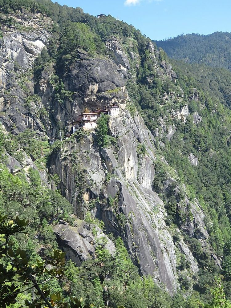 This image is credited to Vinayaraj (Wikimedia Commons).

The image is from a distance from the cliffside monastery. It shows how high up on the mountain side it is.