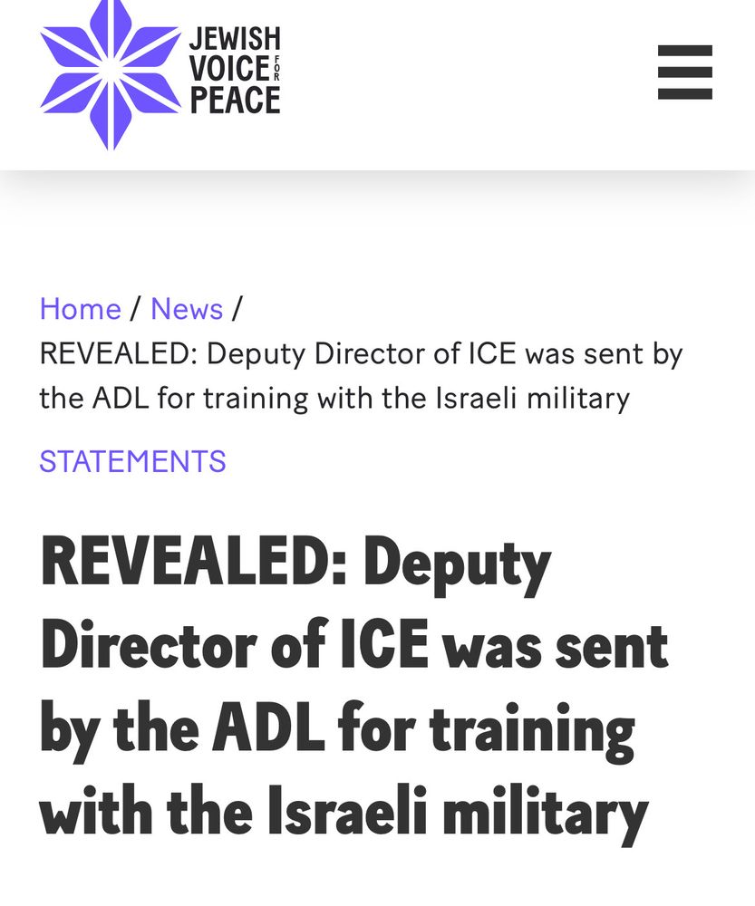 JEWISH VOICE FOr PEACE

REVEALED: Deputy Director of ICE was sent by the ADL for training with the Israeli military

STATEMENTS
REVEALED: Deputy Director of ICE was sent by the ADL for training with the Israeli military