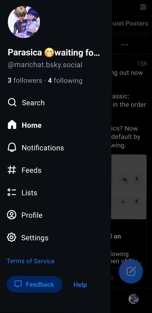 a screenshot of the menu from the bluesky home page showing the new menu icons