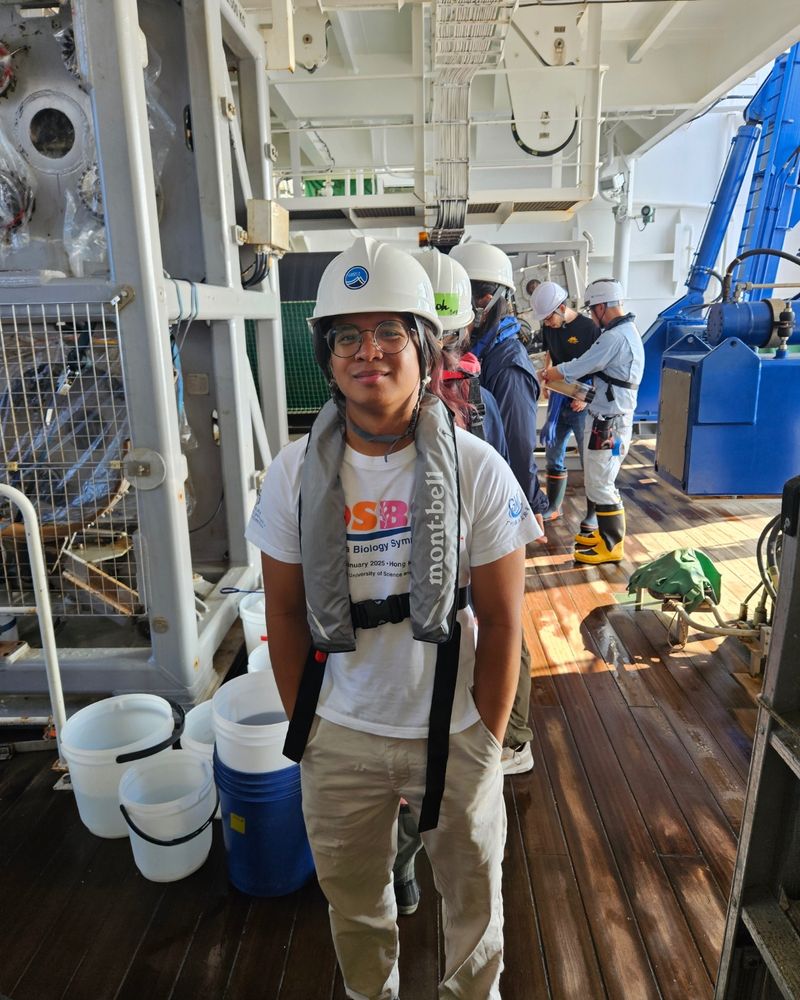 I am Kurt Bryant Bacharo, currently a graduate student in the Molecular Invertebrate and Systematics Laboratory @miselab.bsky.social at the University of the Ryukyus. Prior to relocating to Japan, I finished my BS and MS degrees in Marine Biology at the University of San Carlos in Cebu, Philippines where I had the privilege to study the readily accessible shallow-water reefs in my country. 

Image: Kurt Bacharo smiling and wearing glasses, a white hard hat, flotation device and a DSBS17 shirt on the deck of the R/V Kaimei.