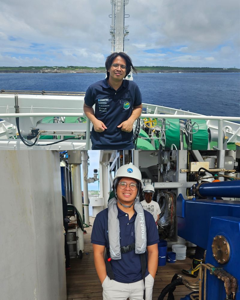 As my current project focuses on the taxonomy of black corals in southern Japan, the deep-sea offers significant research opportunities related to biodiversity, biogeography, and species discovery. Few of the specimens collected both in KM 24-03 (Leg 2) and KM 25-06C research cruises highlighted new records of black corals in the NW Pacific, and perhaps some are likely new to science.

Image: Two pictures of Kurt smiling towards the camera on deck of the R/V Kaimei. He is wearing a dark blue JAMSTEC shirt.