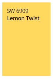 A paint sample in yellow with the text "SW 6909 Lemon Twist"