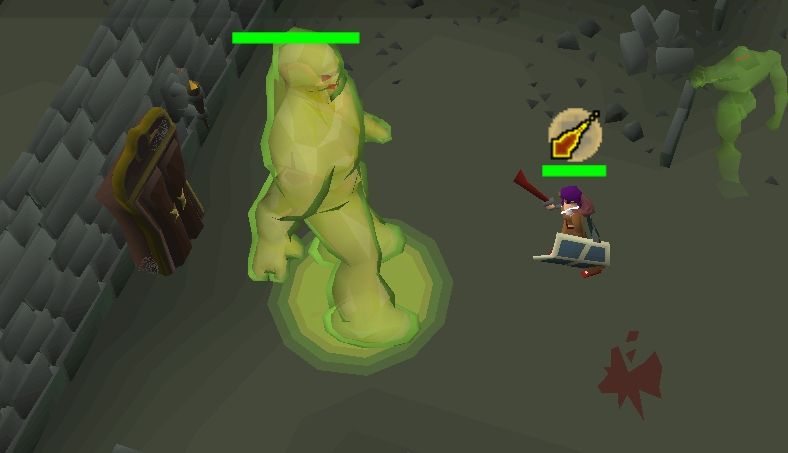 A superior monster called an Abhorrent Spectre from Old School RuneScape as well as my character MrsIr0nman in battle with an Aberrant Spectre walking by in the background. We are on the 1st floor (UK) of the slayer tower