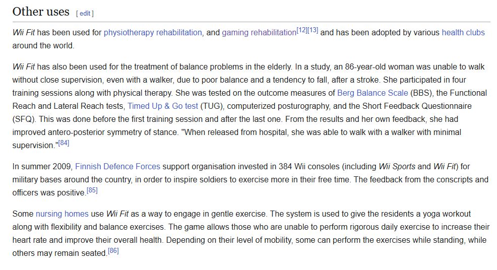 Wikipedia article on Wii fit's other uses
https://en.wikipedia.org/wiki/Wii_Fit#Other_uses