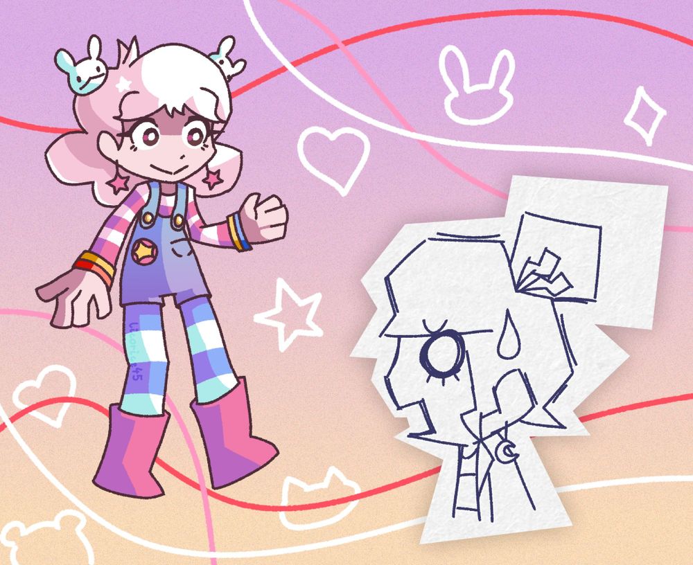 Drawing of Abbie and Pandora from mindwave facing eachother