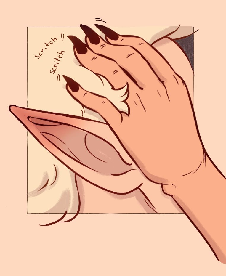 A closeup panel of Crowley's fingers running through Aziraphale's hair, at his temples. Text reads: "Scritch, scritch."