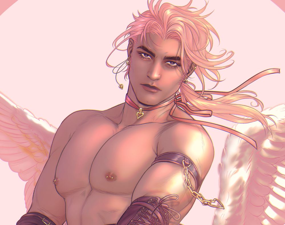 close-up crop of the previous image, focused on the face and chest of the figure. 