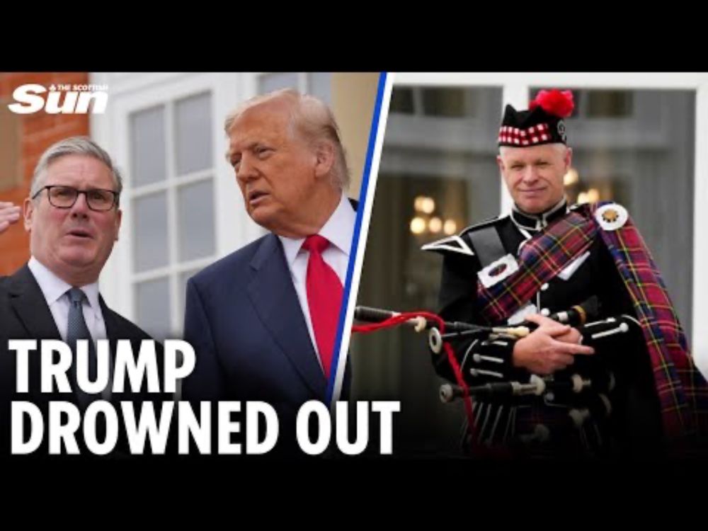 Awkward moment Donald Trump is drowned out by BAGPIPES as he welcomes Keir Starmer to Scotland