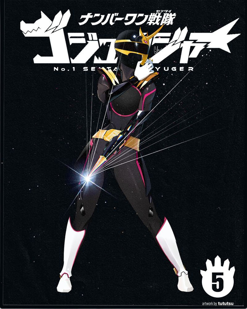 fan art of Sumino Ichikawa also known as Gozyu Unicorn from Number One Sentai Gozyuger. She is standing in a dynamic pose while holding her signature weapon, the unicorn drill.