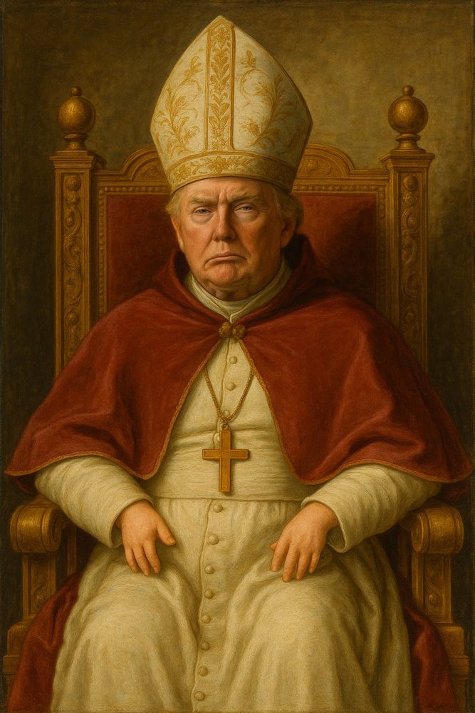 A tiny hands trump dresses for Halloween months early as pope.