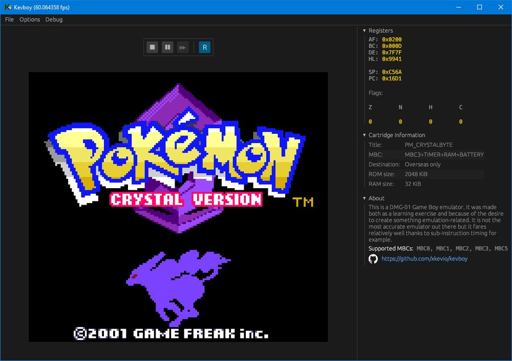 A picture of Pokemon Crystal running on an emulator.