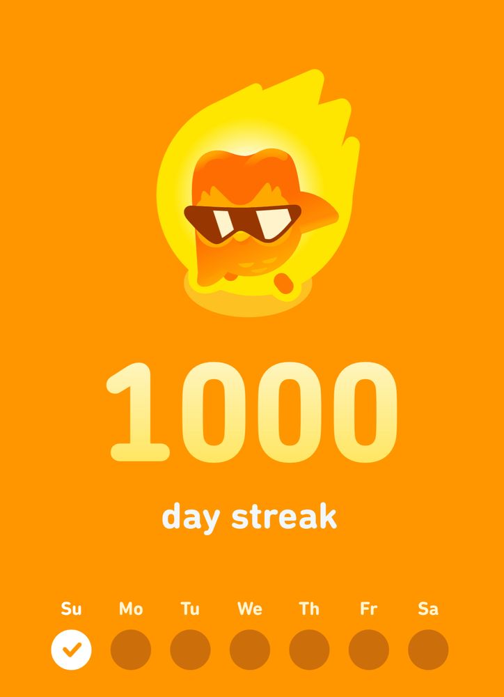 1000 day streak on Duolingo 