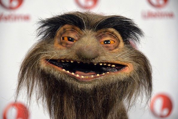 Squonk from Turkey Hollow (2015). He is a monster with scraggly brown fur, small pointy teeth, and yellow eyes. He has a bulbous nose and dark fur above his eyes imitating thick eyebrows. 