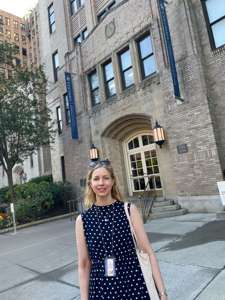 Magdalena on Day 64 in front of Columbia Irving Medical Center