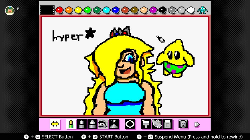 a jolly Rosalina, drawn in Mario Paint