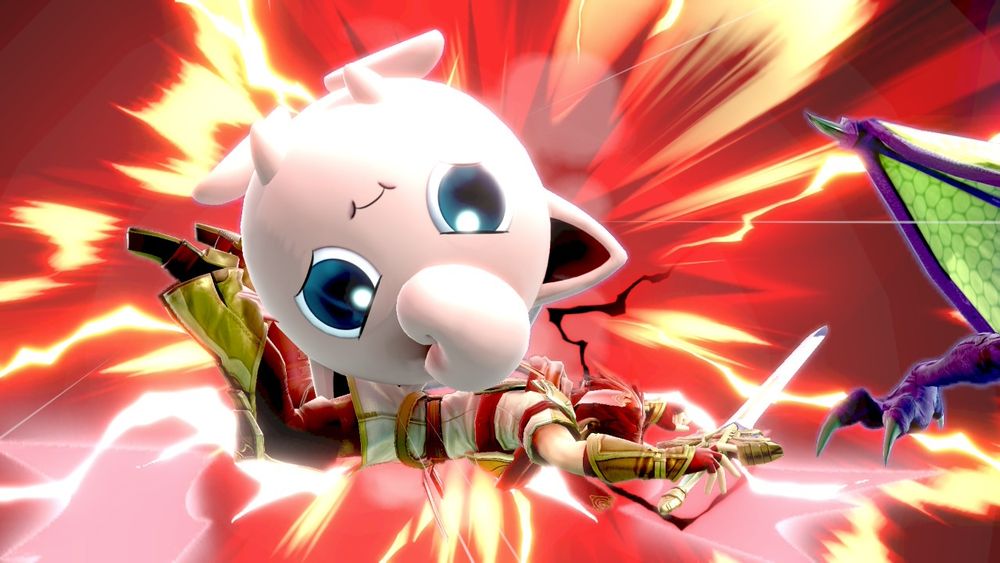 Roy dying to Puff down throw in Smash Ultimate. My friend Rachel is the puff, I'm in the Ridley slightly off screen. This was in doubles yesterday 